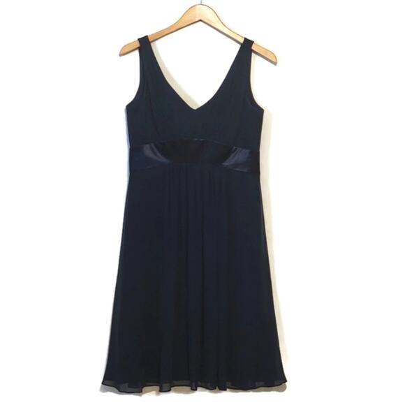 Ann Taylor Silk V Neck Midi Dress Blue Sleeveless Party Formal Holiday Size 6 - Picture 13 of 13